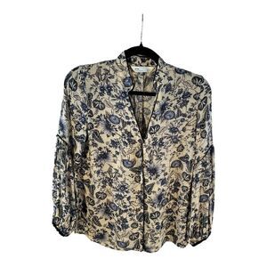 Zara Women’s Vintage Blue Black floral print button blouse Size XS